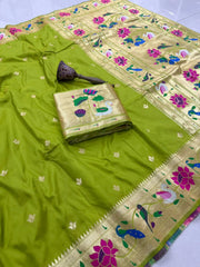 Pure Soft Swan & Lotus Paithani Silk Saree
