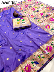 Pure Soft Swan & Lotus Paithani Silk Saree