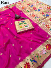 Pure Soft Swan & Lotus Paithani Silk Saree