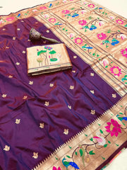 Pure Soft Swan & Lotus Paithani Silk Saree