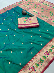 Pure Soft Silk Kanchivaram Lotus Paithani Saree