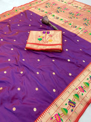 Pure Soft Silk Kanchivaram Lotus Paithani Saree