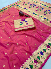 Pure Soft Silk Kanchivaram Lotus Paithani Saree