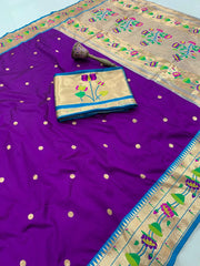 Pure Soft Silk Kanchivaram Lotus Paithani Saree