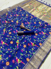 Parrot & Floral Weaving Paithani Soft Silk Saree