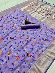 Parrot & Floral Weaving Paithani Soft Silk Saree