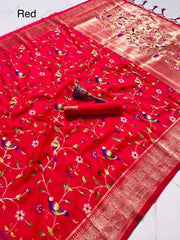 Parrot & Floral Weaving Paithani Soft Silk Saree