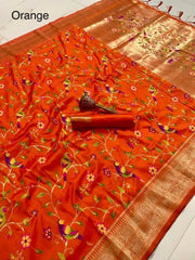 Parrot & Floral Weaving Paithani Soft Silk Saree