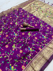 Parrot & Floral Weaving Paithani Soft Silk Saree