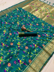 Parrot & Floral Weaving Paithani Soft Silk Saree