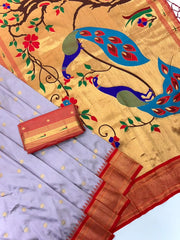 Paithani Silk Peacock Pallu & Gadwal Zari Border Saree