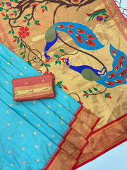 Paithani Silk Peacock Pallu & Gadwal Zari Border Saree