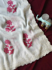 Premium Crunchy Silk Applique Work Saree