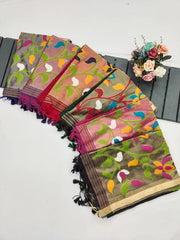 Premium Soft Pure Linen Silk Rajhans Saree