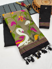 Premium Soft Pure Linen Silk Rajhans Saree