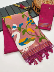 Premium Soft Pure Linen Silk Rajhans Saree