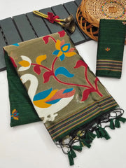 Premium Soft Pure Linen Silk Rajhans Saree