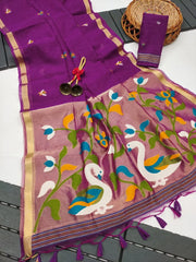 Premium Soft Pure Linen Silk Rajhans Saree