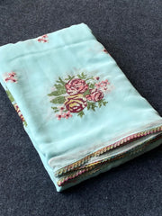 Soft Satin Kashmiri Style Georgette Embroidery Saree