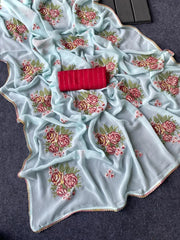 Soft Satin Kashmiri Style Georgette Embroidery Saree