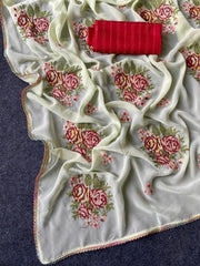 Soft Satin Kashmiri Style Georgette Embroidery Saree