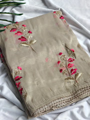 Paper Silk Floral Embroidery Zari Lace Saree
