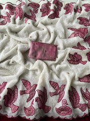 Pure Crushed Applique Panel Cut Work Border Saree
