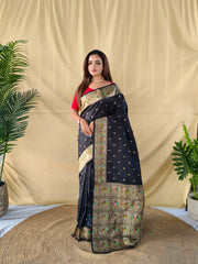 Soft Silk Banarasi Saree – Pure Black Elegance
