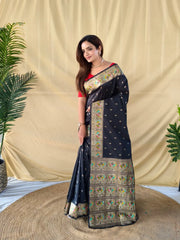 Soft Silk Banarasi Saree – Pure Black Elegance