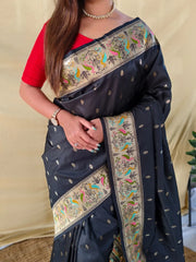 Soft Silk Banarasi Saree – Pure Black Elegance
