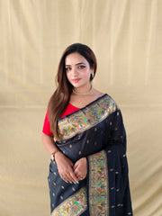 Soft Silk Banarasi Saree – Pure Black Elegance