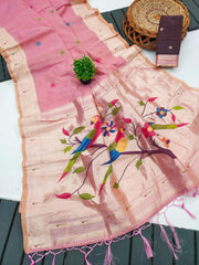 Pure Muga Cotton Parrot Paithani Saree