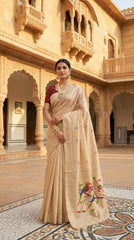 Pure Muga Cotton Parrot Paithani Saree