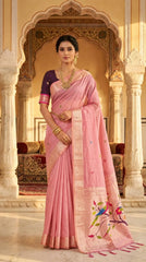 Pure Muga Cotton Parrot Paithani Saree