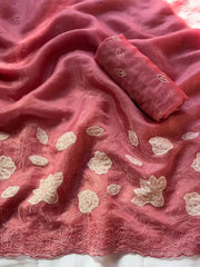 Designer Pure Chanda Kora Silk Embroidered Saree