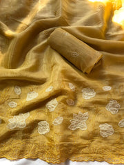 Designer Pure Chanda Kora Silk Embroidered Saree