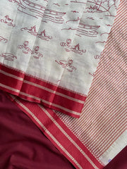 Off-White Handloom Cotton Silk Saree with Scenic Kalamkari-Inspired Borde
