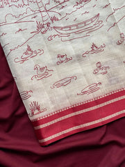 Off-White Handloom Cotton Silk Saree with Scenic Kalamkari-Inspired Borde