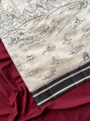 Off-White Handloom Cotton Silk Saree with Scenic Kalamkari-Inspired Borde
