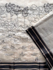 Off-White Handloom Cotton Silk Saree with Scenic Kalamkari-Inspired Borde