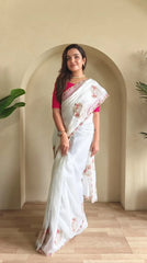 Pure Paper Silk Crush Embroidery & Swarovski Work Saree