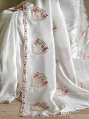 Pure Paper Silk Crush Embroidery & Swarovski Work Saree