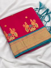 Soft Silk Paithani Traditional Pallu & Peacock Border Saree