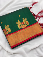 Soft Silk Paithani Traditional Pallu & Peacock Border Saree