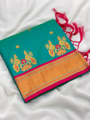 Soft Silk Paithani Traditional Pallu & Peacock Border Saree