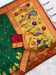 Soft Silk Paithani Traditional Pallu & Peacock Border Saree