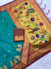 Soft Silk Paithani Traditional Pallu & Peacock Border Saree