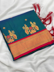 Soft Silk Paithani Traditional Pallu & Peacock Border Saree