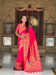 Harmony Paithani Soft Silk Meenakari Peacock Pallu Saree