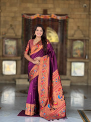 Harmony Paithani Soft Silk Meenakari Peacock Pallu Saree
